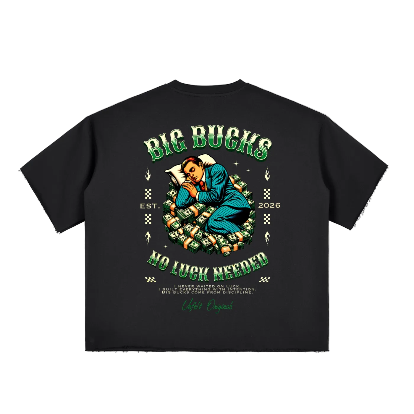 Boxy Half-Sleeve Raw-Edge T-Shirt x No Luck Needed