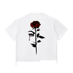 Snow Wash Raw-Hem Boxy Tee x Rose