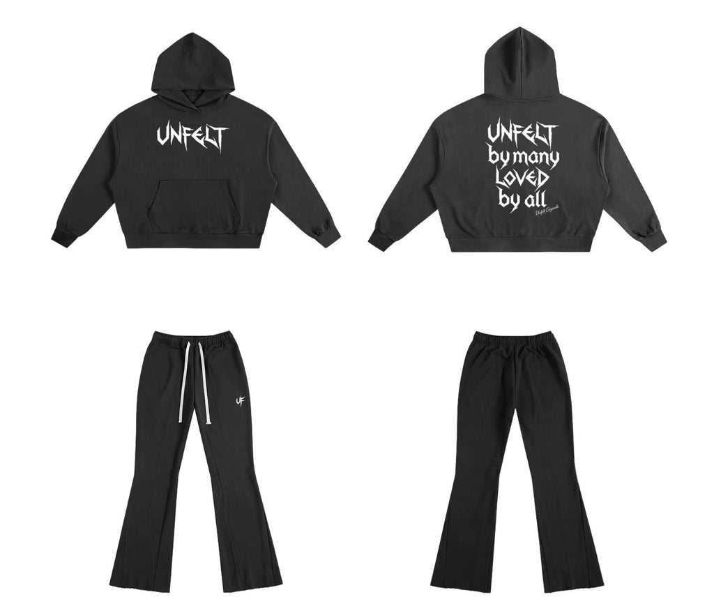 Boxy Oversized Hoodie & Flared Sweatpants x Unfelt Script Set