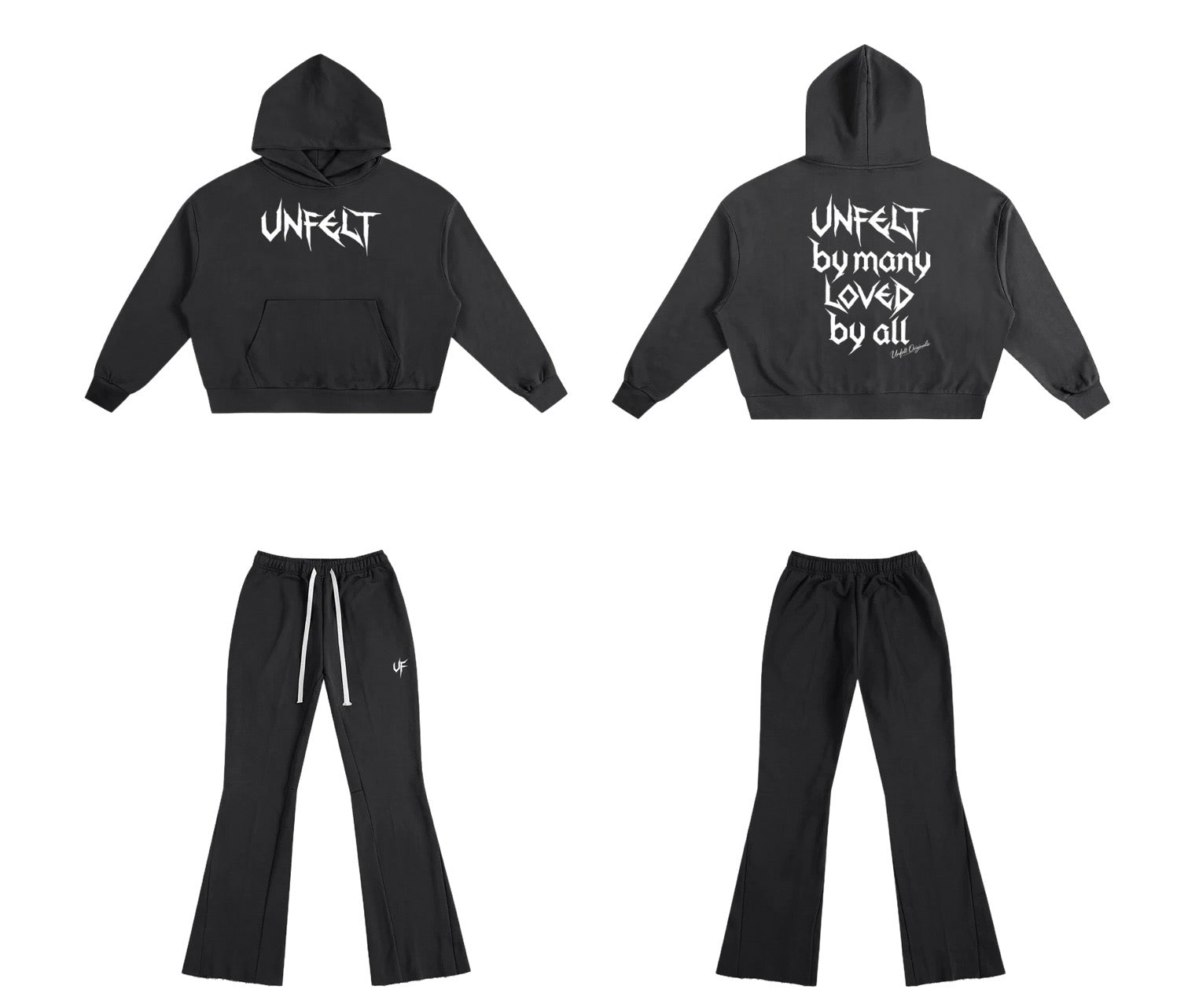 Boxy Oversized Hoodie & Flared Sweatpants x Unfelt Script Set