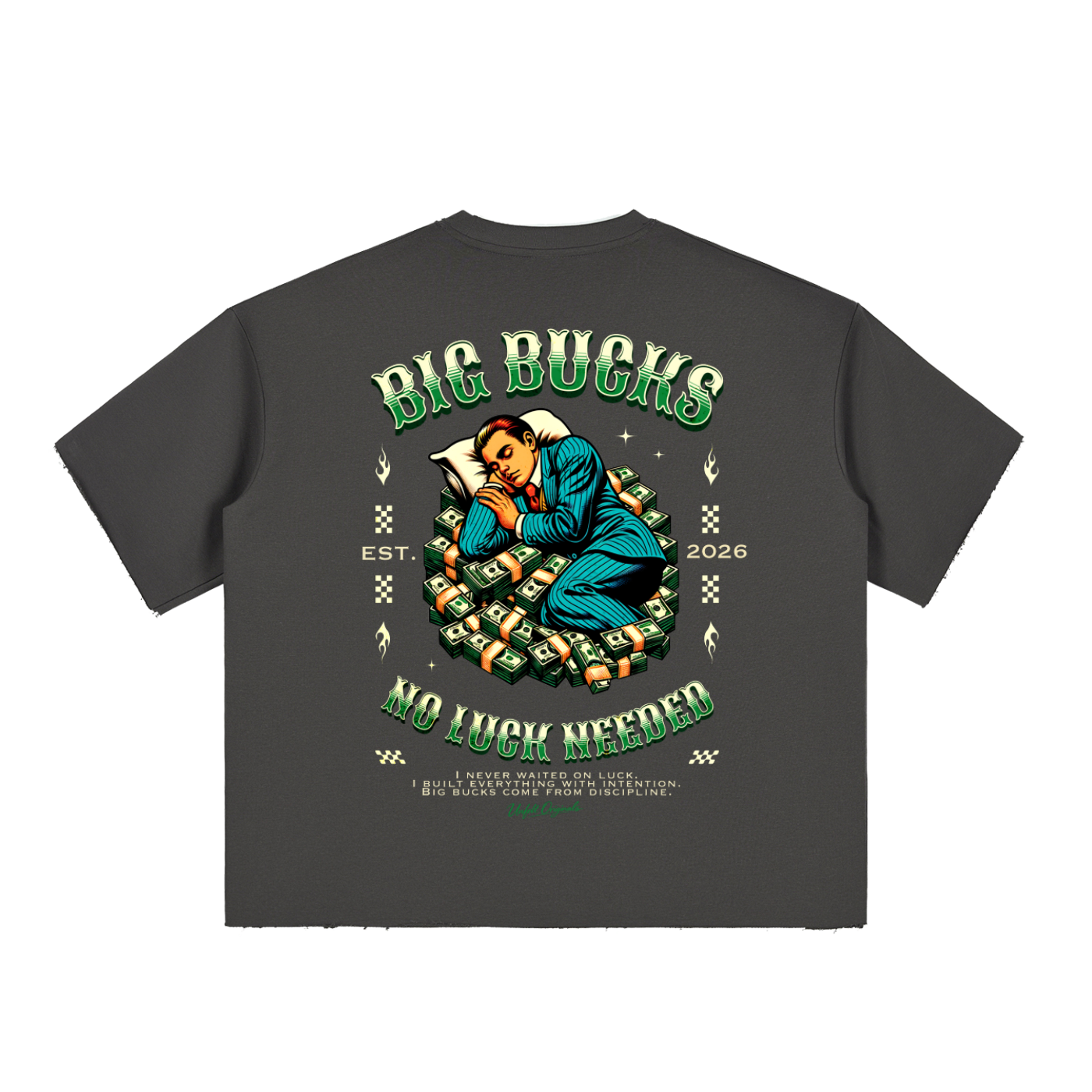 Boxy Half-Sleeve Raw-Edge T-Shirt x No Luck Needed