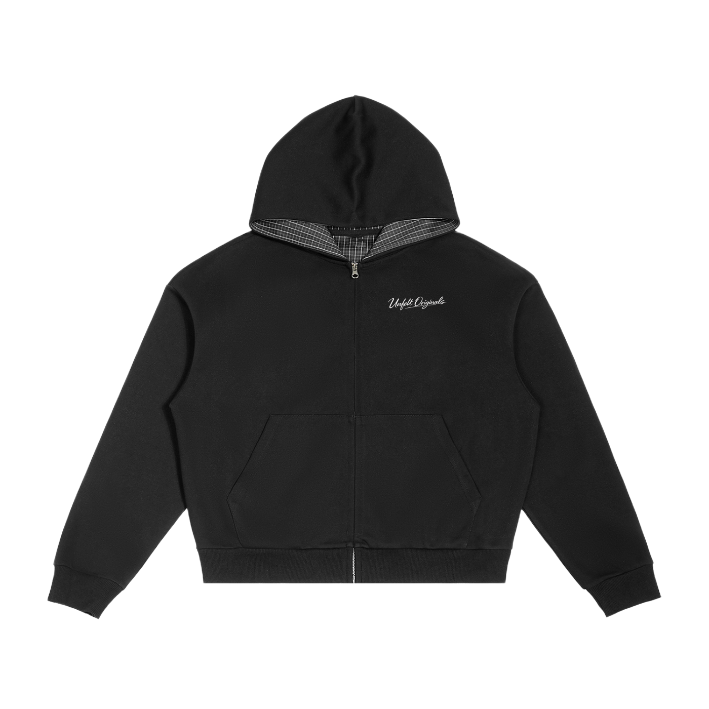 Contrast Plaid Boxy Zip Up Hoodie & Barrel Sweatpants x Unfelt Originals Set