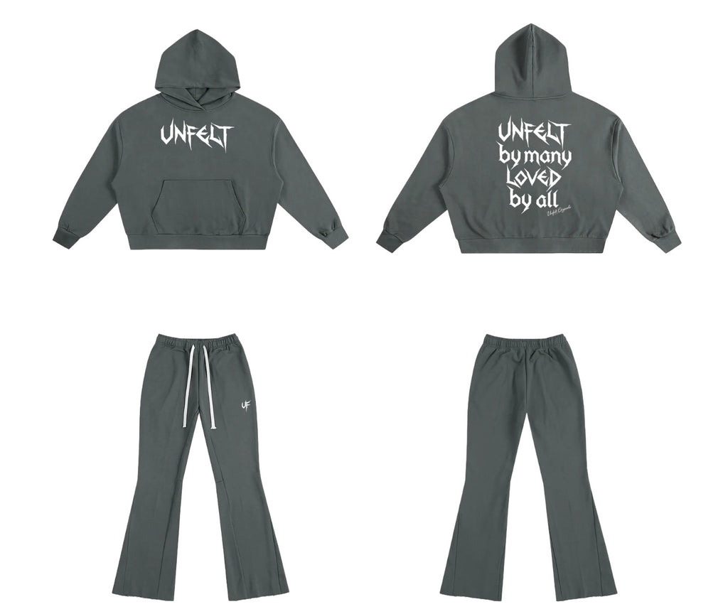 Boxy Oversized Hoodie & Flared Sweatpants x Unfelt Script Set