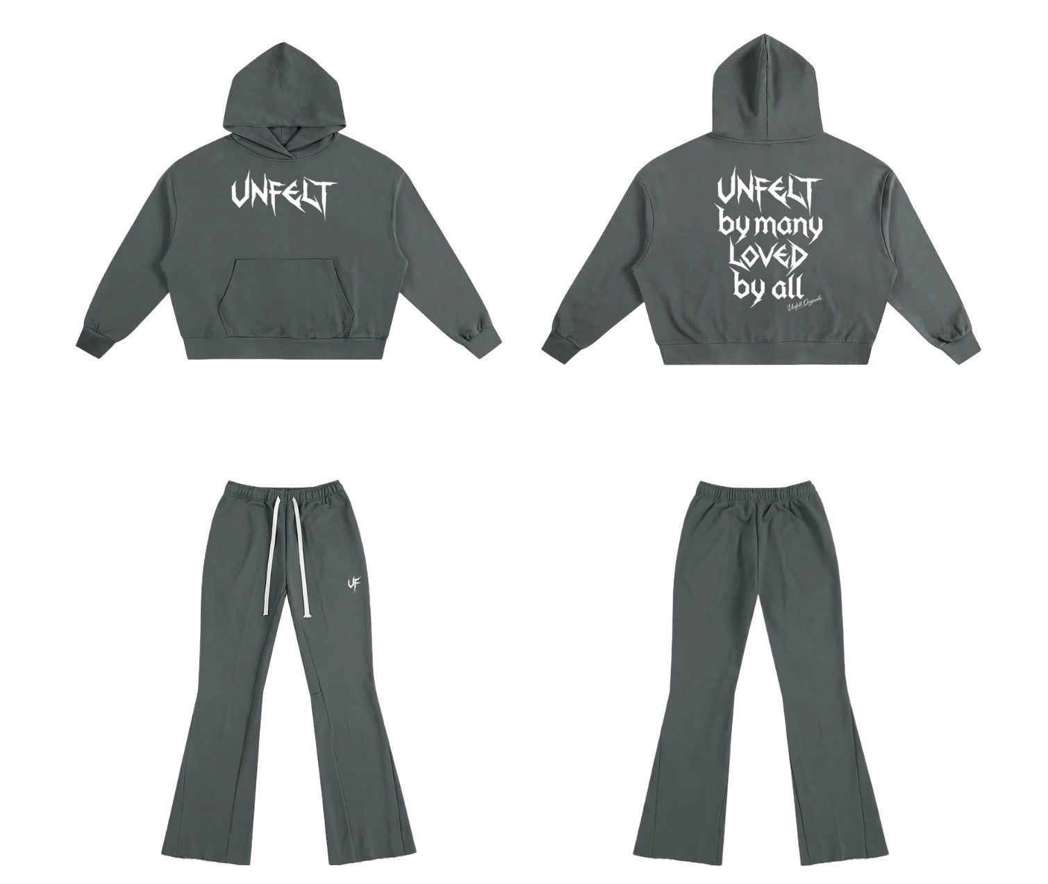 Boxy Oversized Hoodie & Flared Sweatpants x Unfelt Script Set