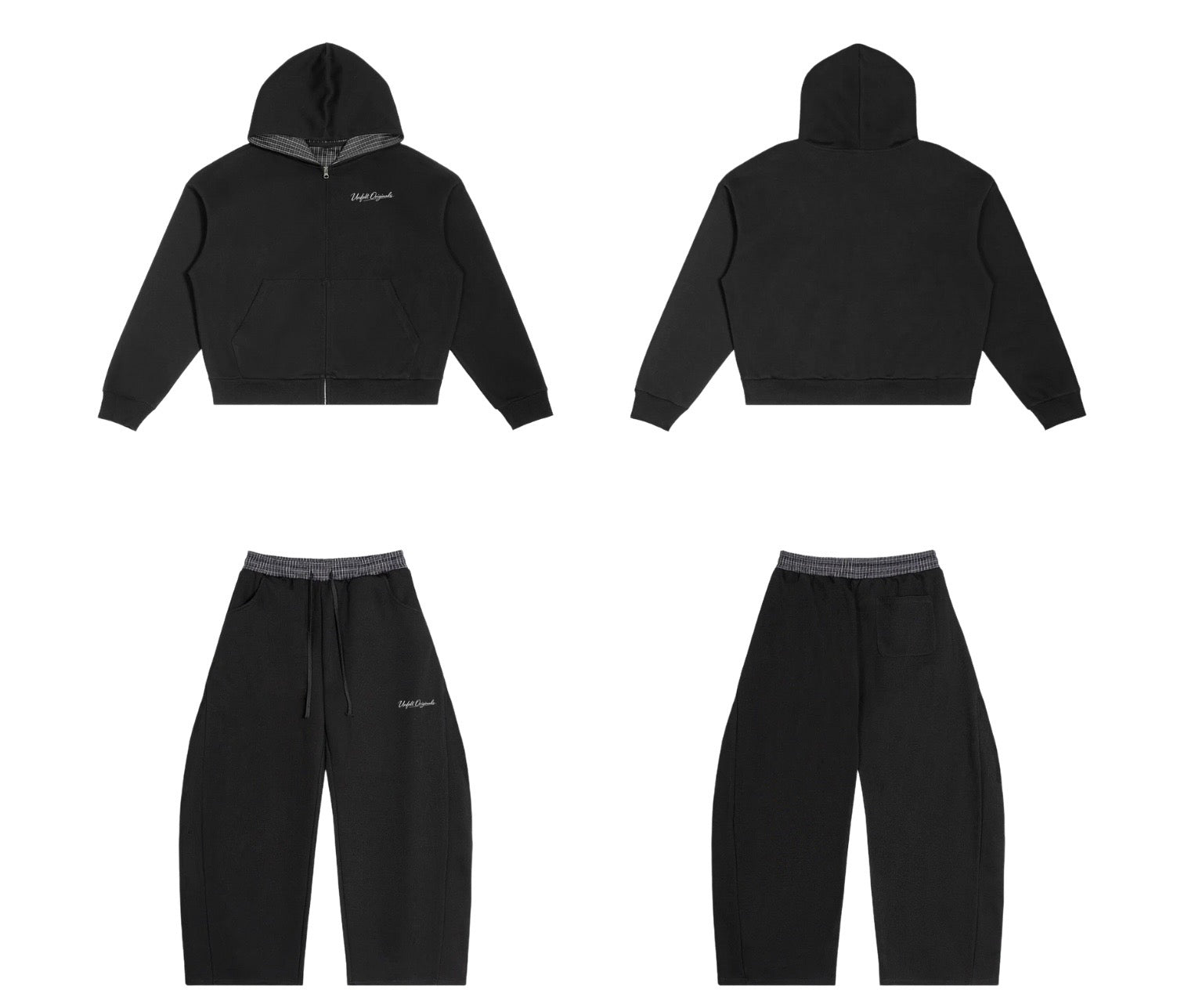 Contrast Plaid Boxy Zip Up Hoodie & Barrel Sweatpants x Unfelt Originals Set