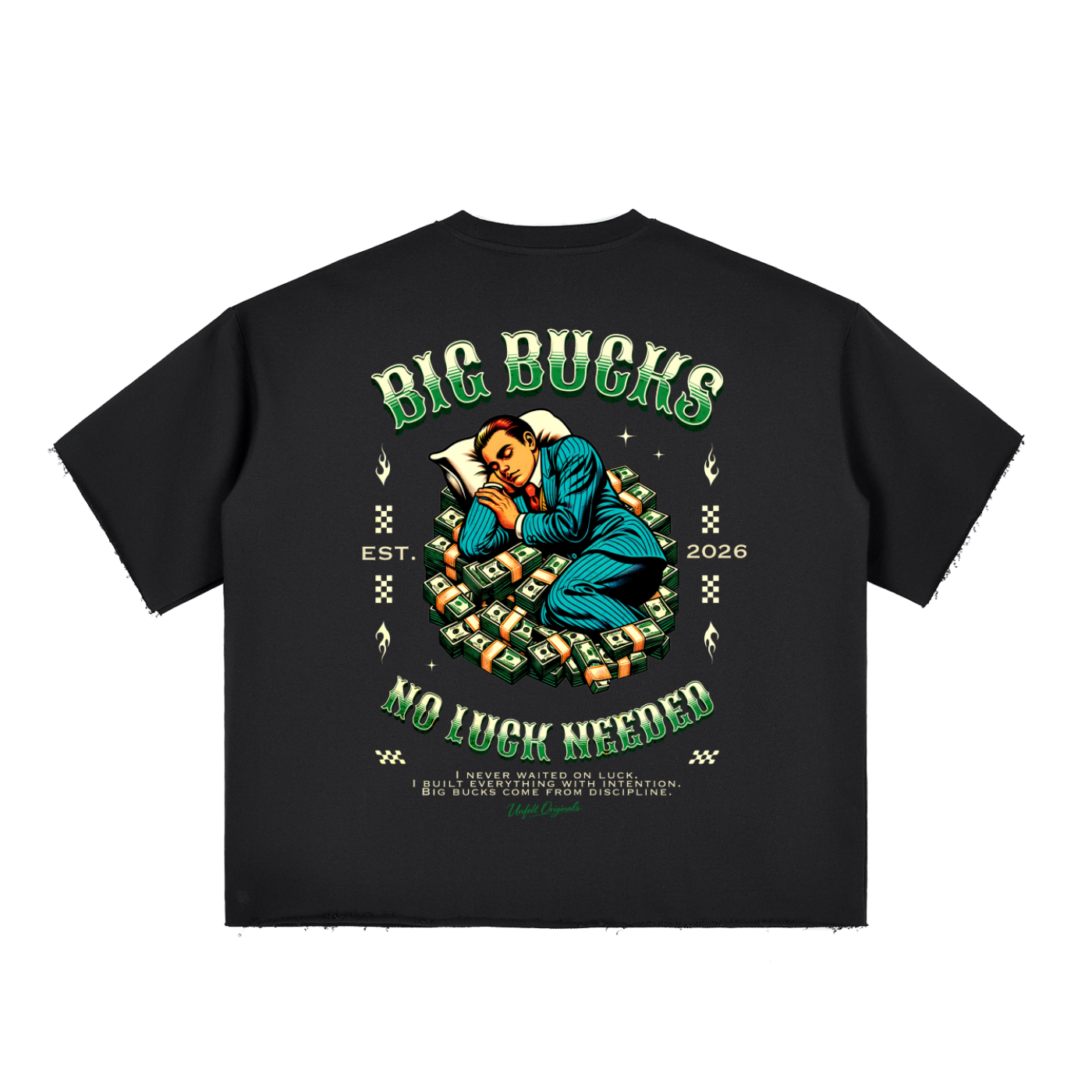 Boxy Half-Sleeve Raw-Edge T-Shirt x No Luck Needed